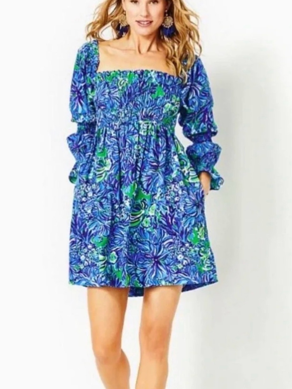 Lilly Pulitzer Beyonca Babydoll Dress Abaco Blue In Turtle Awe